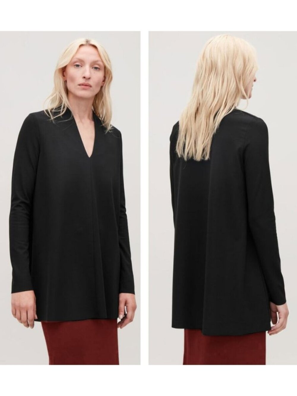 COS V-Neck Jersey Top with Draped Neck Size Small Black